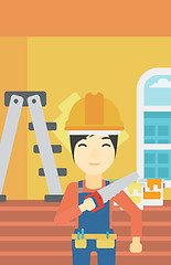 Image showing Smiling worker with saw.