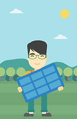 Image showing Man holding solar panel vector illustration.