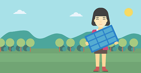 Image showing Woman holding solar panel vector illustration.