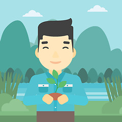 Image showing Man holding plant vector illustration.