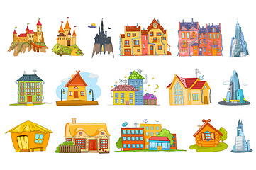 Image showing Vector set of various houses illustrations.