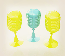 Image showing 3d rendering of a microphones. 3D illustration. Vintage style.