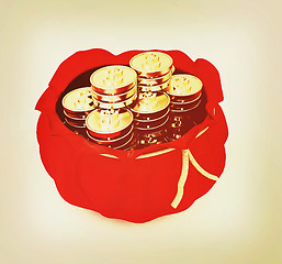 Image showing Bag and dollar coins . 3D illustration. Vintage style.