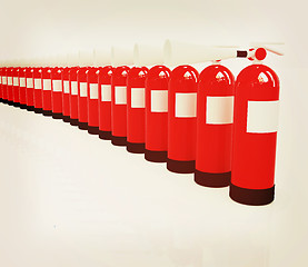 Image showing Red fire extinguishers. 3D illustration. Vintage style.