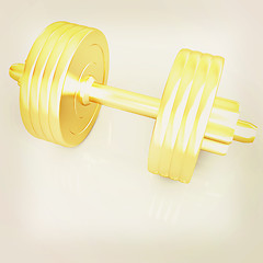 Image showing Gold dumbbells on a white background. 3D illustration. Vintage s