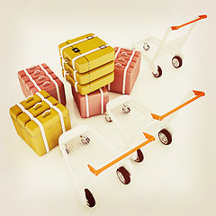 Image showing Trolley for luggage at the airport and luggage. 3D illustration.