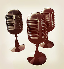 Image showing 3d rendering of a microphones. 3D illustration. Vintage style.