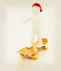 Image showing 3d white person with a skate and a cap. 3D illustration. Vintage