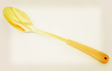 Image showing gold long spoon on white background . 3D illustration. Vintage s