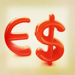 Image showing Euro and dollar sign. 3D illustration. Vintage style.