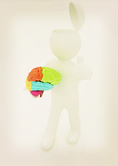 Image showing 3d people - man with half head, brain and trumb up. . 3D illustr