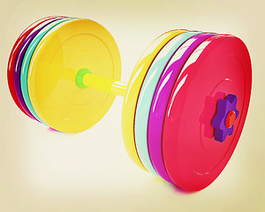 Image showing Colorful dumbbell . 3D illustration. Vintage style.