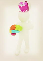 Image showing 3d people - man with half head, brain and trumb up. Love concept