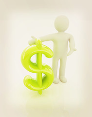 Image showing 3d people - man, person presenting - dollar sign. 3D illustratio