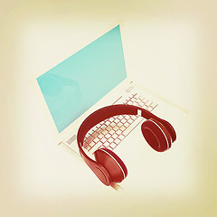 Image showing Headphone and Laptop . 3D illustration. Vintage style.