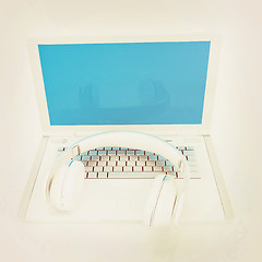 Image showing Headphone and Laptop . 3D illustration. Vintage style.