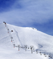 Image showing Ski slope and chair-lift at morning