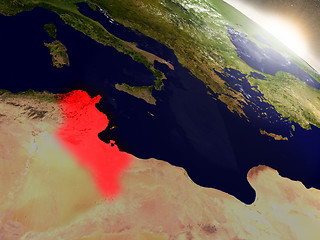 Image showing Tunisia from space highlighted in red