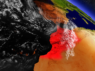 Image showing Morocco from space highlighted in red