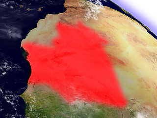 Image showing Mauritania from space highlighted in red