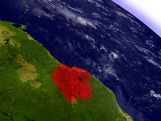 Image showing Suriname from space highlighted in red