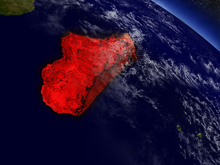 Image showing Madagascar from space highlighted in red