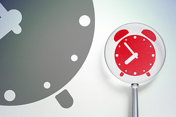 Image showing Time concept:  Alarm Clock with optical glass on digital background