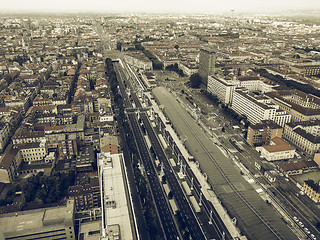 Image showing Aerial view of Turin vintage desaturated