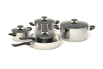 Image showing Stainless steel pots and pans