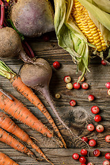 Image showing Berries and rustic vegetables