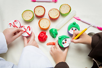 Image showing Closeup of funny christmas cupcakes