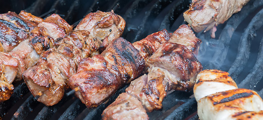 Image showing juicy hot shish kebab on the grill