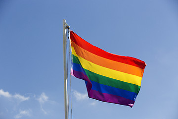 Image showing Rainbow flag on a flagpole