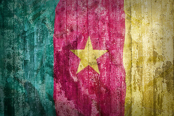 Image showing Grunge style of Cameroon flag on a brick wall