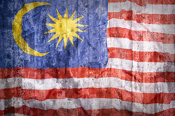 Image showing Grunge style of Malaysia flag on a brick wall