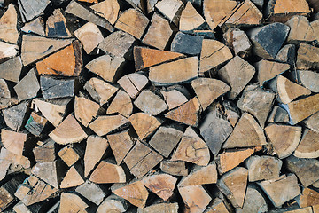 Image showing Stack of dry firewoods indoor
