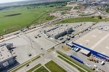 Image showing Road construction and shopping centers. Tyumen