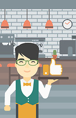 Image showing Waiter with like button vector illustration.