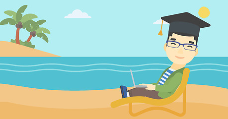 Image showing Graduate lying in chaise lounge with laptop.