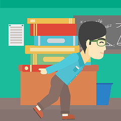 Image showing Student with pile of books vector illustration.