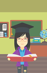 Image showing Graduate with book in hands vector illustration.