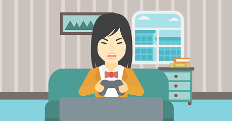 Image showing Woman playing video game vector illustration.