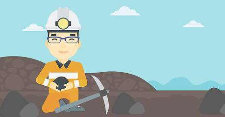 Image showing Miner holding coal in hands vector illustration.