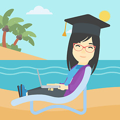 Image showing Graduate lying in chaise lounge with laptop.