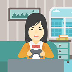 Image showing Woman playing video game vector illustration.