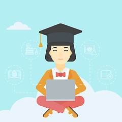 Image showing Graduate sitting on cloud vector illustration.