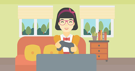 Image showing Woman playing video game vector illustration.