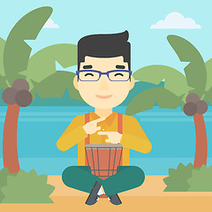 Image showing Man playing ethnic drum vector illustration.