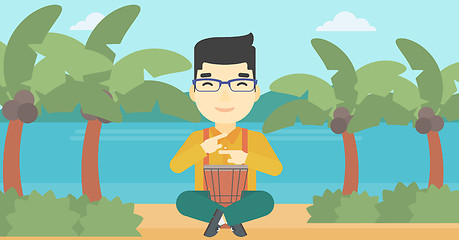 Image showing Man playing ethnic drum vector illustration.