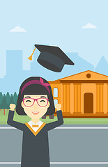Image showing Graduate throwing up her hat vector illustration.